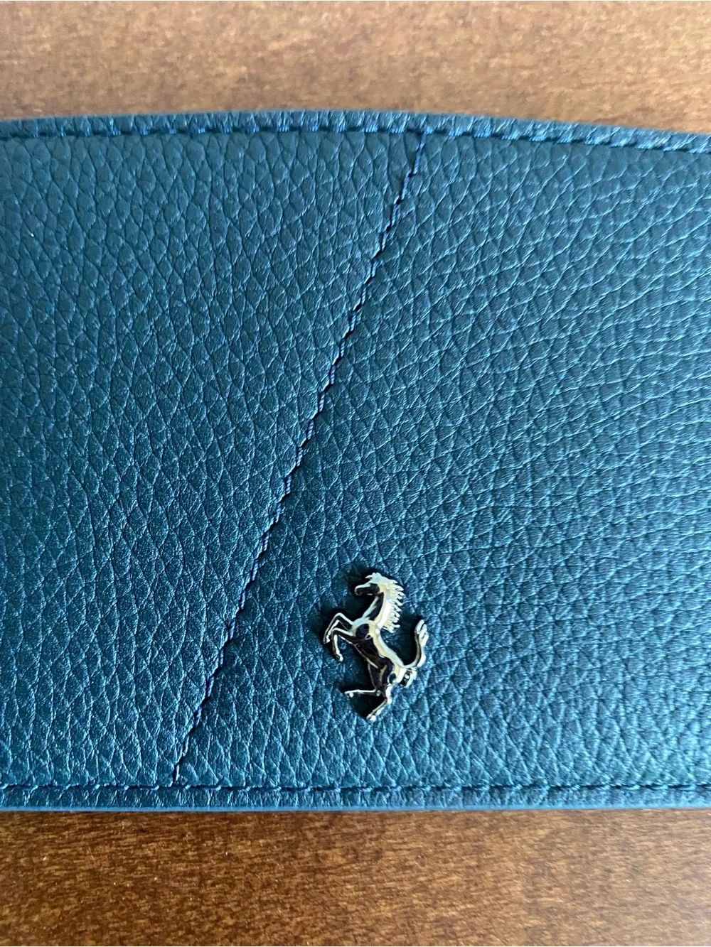 Ferrari Black Leather Card Holder with Metal Prancing Horse New without tags
